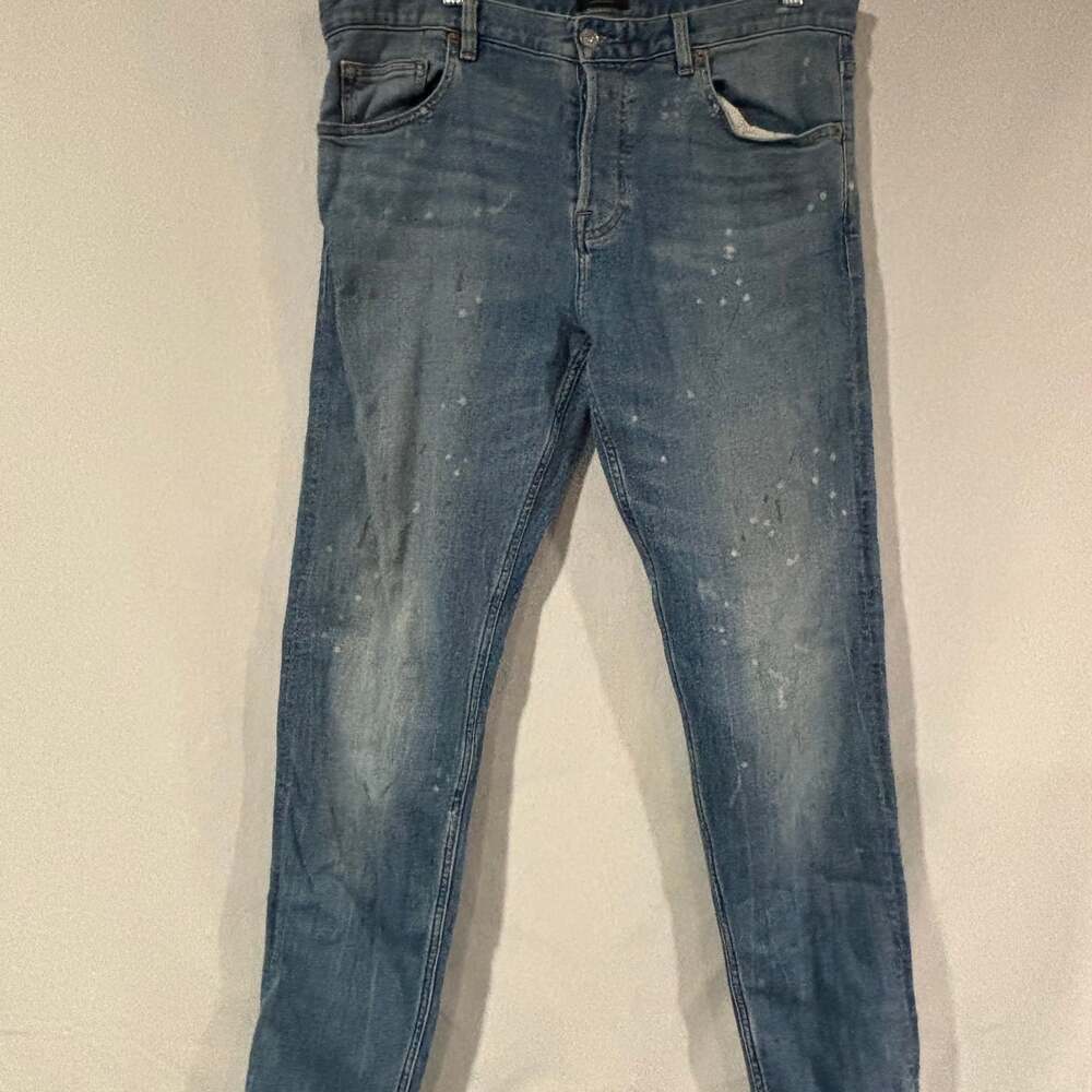 7 For All Mankind Men's Slimmy Tapered Jeans Distressed Blue Denim
